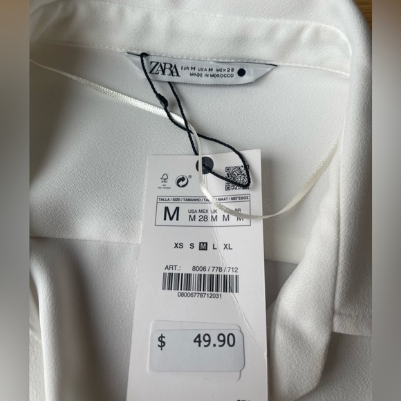 NWT Zara long sleeve white collar crop top - Picture 5 of 5